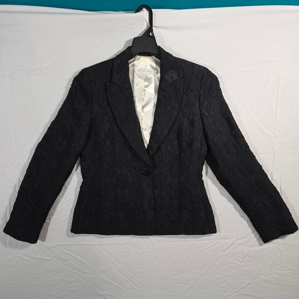 Garfield & Marks Bristol Jacket 4 Black Linen Blend Floral Jacquard Blazer Y2K